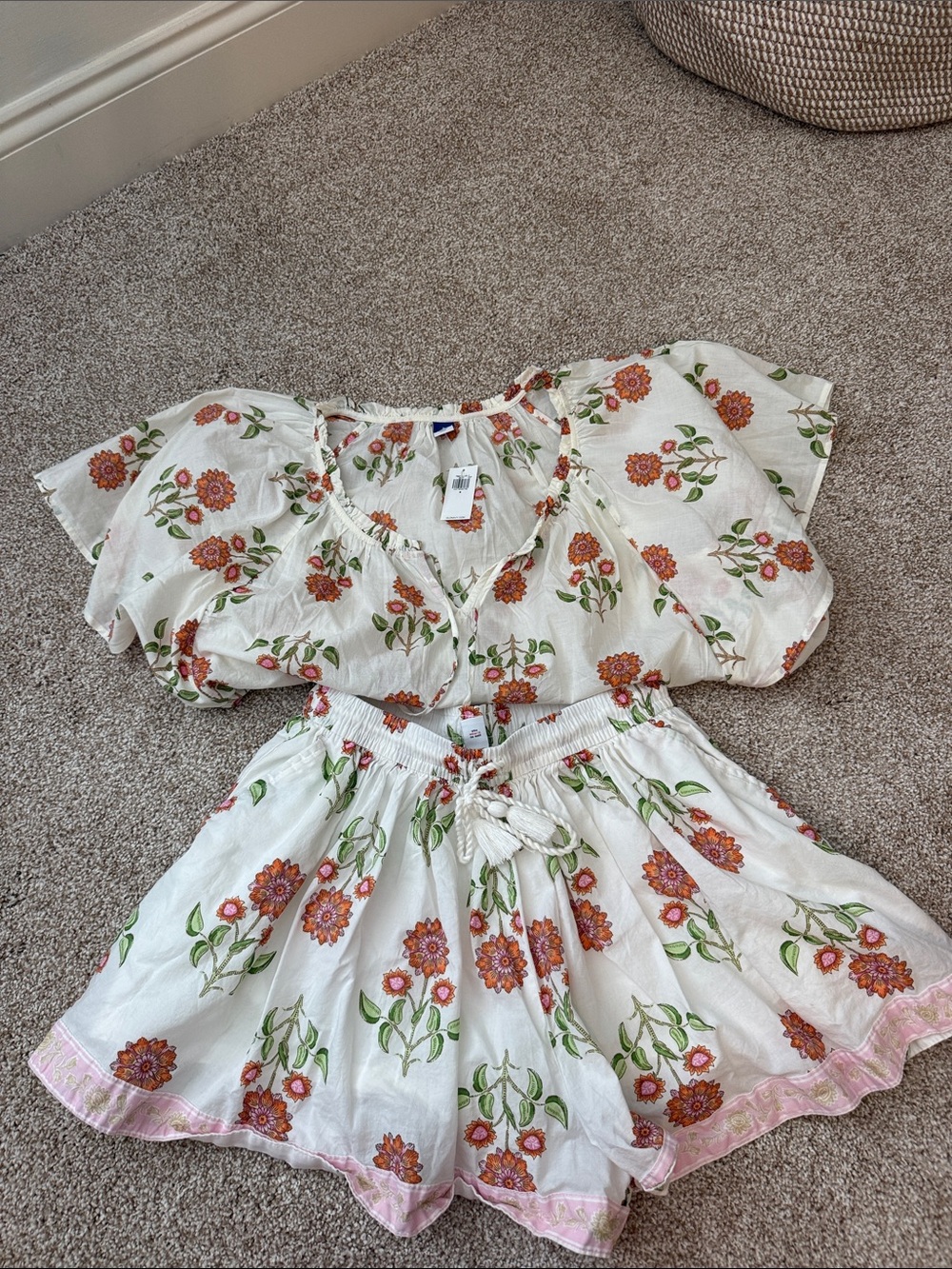 Old Navy White Floral Shorts with Orange and Green Print